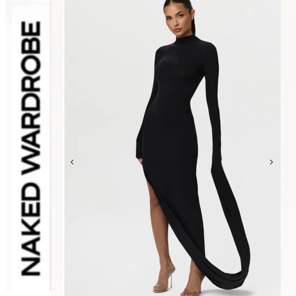 Naked Wardrobe🖤 Black Long Sleeve High-Neck Maxi Dress